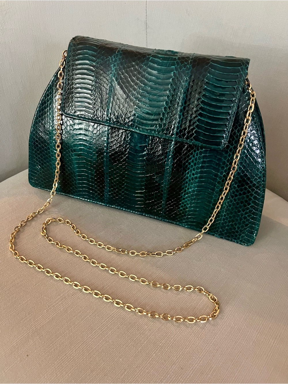 Vintage Genuine Python Skin Clutch – Teal Iridescent Snakeskin Evening Bag - Picture 6 of 14
